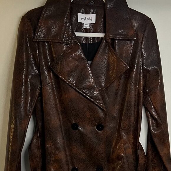 Joseph Ribkoff Brown Faux Leather Belted Double-Breasted Coat Size M - Picture 9 of 11